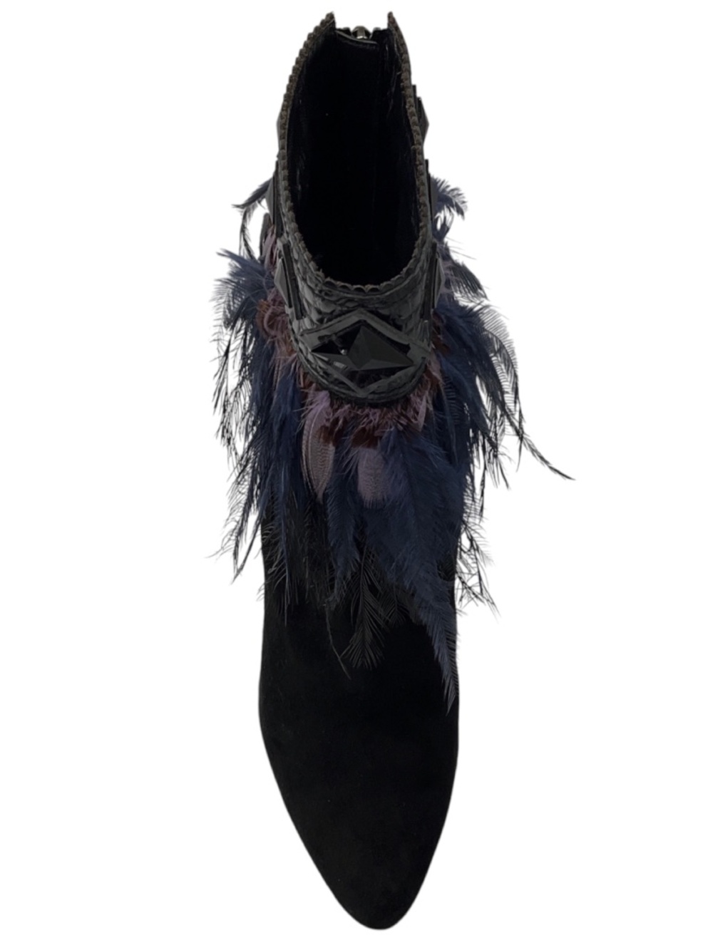 CHRISTIAN DIOR BLACK / PURPLE / BLUE FEATHER EMBELLISHED SUEDE ANKLE BOOTIES WIT - Picture 4 of 8
